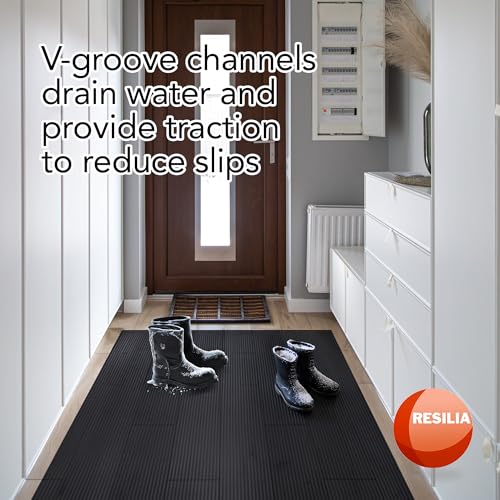 RESILIA Black V-Groove Utility Runner - Waterproof Vinyl Floor/Surface Protector, Heavy Duty Mats, Indoor Hardwood, Hard Floors, Garage, Hallway, Entryway, Kitchen, & Outdoor, 36” x 6’, Made in USA - size: 36" x 72"