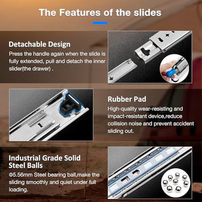 Heavy Duty Locking Drawer Slides Full Extension Runners with Lock 12 14 16 18 20 22 24 26 28 30 32 34 36 38 40 Inch Side Mount Rails for Drawer Capacity 201lb 1 Pair - size: 32 Inch