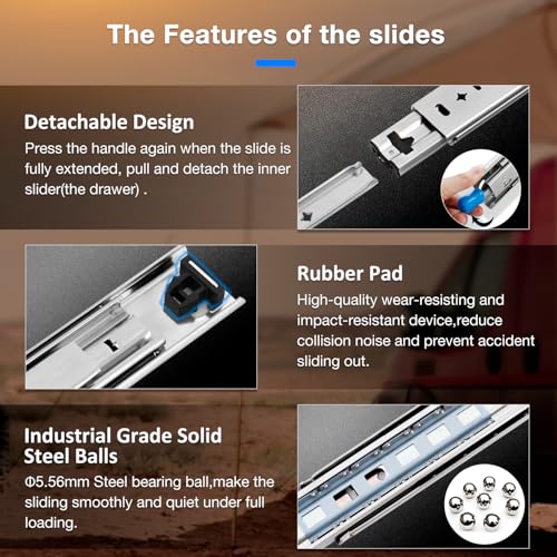 Heavy Duty Locking Drawer Slides Full Extension Runners with Lock 12 14 16 18 20 22 24 26 28 30 32 34 36 38 40 Inch Side Mount Rails for Drawer Capacity 229lb 1 Pair - size: 24 Inch