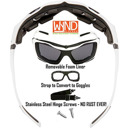 Large Motorcycle Riding Glasses Extreme Sports Wrap Sunglasses - color: White | Smoke
