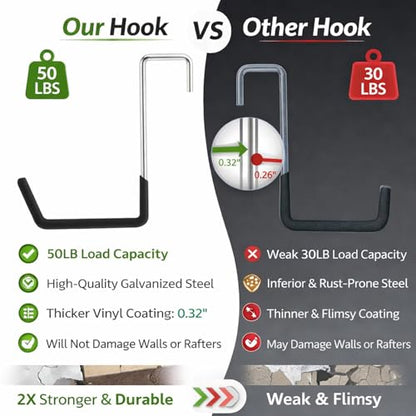 10 Pack Heavy Duty Garage Hooks for Hanging, Bike Hooks for Garage Storage, Large S Hooks Ladder Hanger Rafter Hooks for Garage Storage Organizer