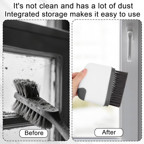 2pcs 2-in-1 Groove Cleaning Brush, 2025 Upgraded Crack Cleaner Tool Handheld Grout Brush for Window Tracks Sliding Doors Sills Tile Lines (Dark Gray) - color: Dark Gray