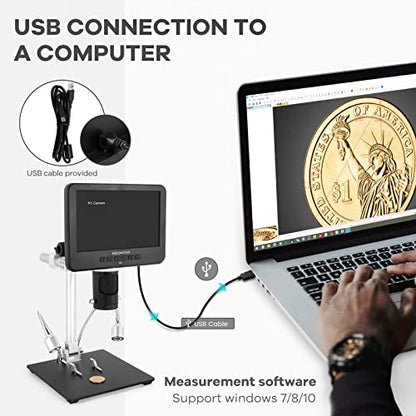Andonstar AD246S-M HDMI Digital Microscope 2000x for Adults, 3 Lens 2160P UHD Video Record, 7 Inch LCD Soldering Microscope for Electronics Repair, Error Coins, Pro Boom Arm Stand, Windows Compatible