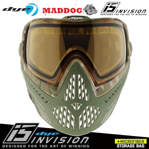 Maddog Dye i5 Thermal Anti-Fog Paintball Airsoft Mask Goggle System Combo with Microfiber Bag | Safety Certified Protection - color: Dyecam