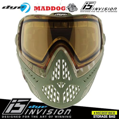 Maddog Dye i5 Thermal Anti-Fog Paintball Airsoft Mask Goggle System Combo with Microfiber Bag | Safety Certified Protection - color: Dyecam