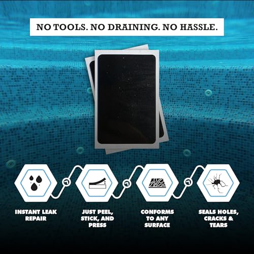 Burro Adhesives 10-Pack Waterproof Black Pool Patches - Professional Grade PVC Repair Kit with 2.75" x 4" Heavy Duty Patches for Commercial & Residential Vinyl Liner Pools, Works Underwater & Dry - color: Black