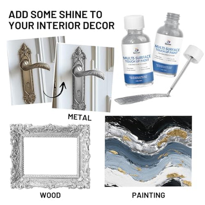 SENVEN Liquid Silver Leaf Paint High Gloss Multi Surface Rich Silver Paint for Metal, Wood, Plastic, Canvas, Appliance, Furniture Scratch Repair & Art Handcrafts 30ml/1.5oz Fast Drying Acrylic Metallic Finish - color: Silver
