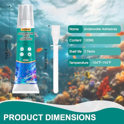 JAOJAO Black Aquarium Silicone, Aquarium Safe Silicone Sealing Waterproofing Strong Adhesion Fish-Safe Fast Curing Good Flexibility Underwater Bonding for Fish Tank Pools, 120ml - color: Black