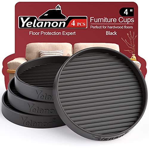 Furniture Coasters - 4 Pcs 4”Round Furniture Caster Cups - Non Slip Pads Hardwoods Floors Non Skid Furniture Grippers Rubber Furniture Feet Anti Slide Floor Protector for Bed Couch Stoppers Black - color: 4pcs4"round Black