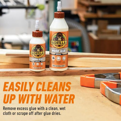Gorilla Wood Glue; 8 Ounce Bottle; Natural Wood Color; (Pack of 1)