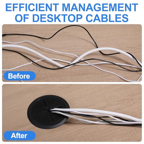 2 Pcs Desk Grommet 3.5" (90 mm) Detachable Flexible Desk Hole Cover for Cables Black ABS Plastic Grommet Hole Cover Cable Management for Office Home Table Through Countertop Wires Cables