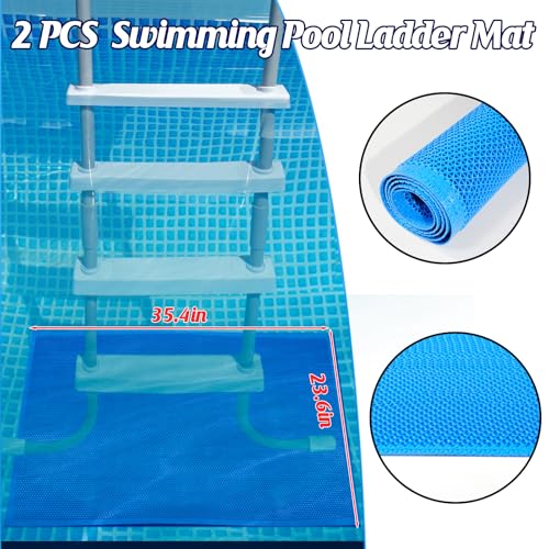 2 Pcs 36 * 24inch Pool Ladder Step Mat,Large Non-Slip Pad for Pools Protective,Outdoor Floor Mats, Restaurant Commercial Kitchen Entrance,0.2in Thickened Mats for Pool Slides Ladder Pool Stairs (blue)
