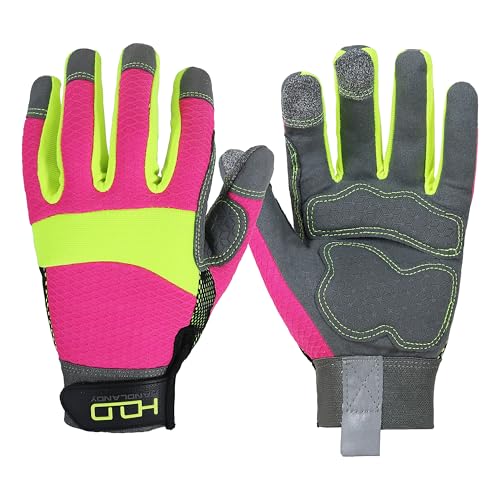 HANDLANDY HLDD Work Gloves Women, Safety Work Gloves Touchscreen Working Glove for Mechanic, Gardening, Construction, DIY - color: Hivis-pink, size: Large