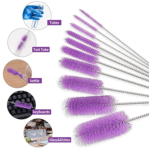 CiaraQ Bottle Cleaning Brushes, 8 Inch Nylon Tube Brush Set, Cleaner for Narrow Neck Bottles Cups with Hook, Set of 10pcs. - color: Purple, size: 8.0 Inch (10pcs)