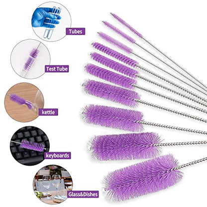 CiaraQ Bottle Cleaning Brushes, 8 Inch Nylon Tube Brush Set, Cleaner for Narrow Neck Bottles Cups with Hook, Set of 10pcs. - color: Purple, size: 8.0 Inch (10pcs)