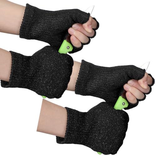 Geyoga 2 Pair Cut Resistant Half Finger Protection Gloves for Home Use (Black) - color: Black