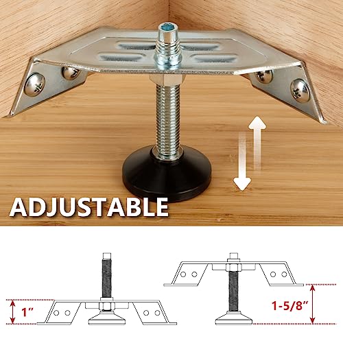 POWERTEC Corner Leveling Feet 12PK, Heavy Duty Adjustable Corner Bracket Levelers with Nylon Foot for Cabinets, Vanities, Furniture & Shelves (71157-P3V) - size: Set of 12, style: Corner leveling feet