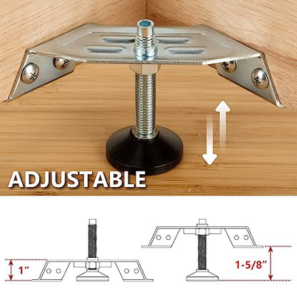 POWERTEC Corner Leveling Feet 12PK, Heavy Duty Adjustable Corner Bracket Levelers with Nylon Foot for Cabinets, Vanities, Furniture & Shelves (71157-P3V) - size: Set of 12, style: Corner leveling feet
