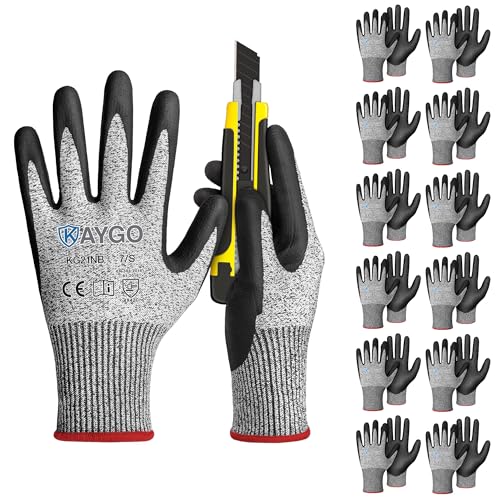 KAYGO 12 Pairs Cut Resistant Work Gloves for Men and Women,ANSI A3 Cutting Gloves,Nitrile Micro-Foam Safety Work Gloves KG21NB,Ideal for Wood Carving,Glass Handling, Construction,Fishing,Grey,S - color: Grey, size: Small (Pack of 12)