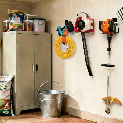 Heavy Duty Garden Power Tool Hanger, Garage Storage Utility Hooks with Storage Straps, Electric Tool Hooks, String Trimmer Hangers, Garden Tool Organizer, Weedeater Rack (4, Black) - color: Black-4