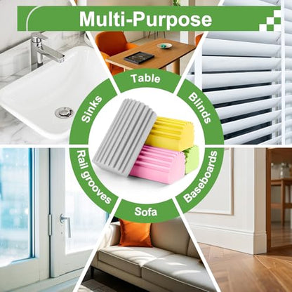 Jeymei 4-Pack Damp Clean Duster Sponge,Damp Dusting Sponge,Duster Baseboard Cleaner Sponge with Ridges,Reusable Wet Duster Sponge,Household Cleaning Sponges for Blinds(Grey,Yellow,Pink,Green) - color: Gray/Pink/Green/Yellow, size: 4