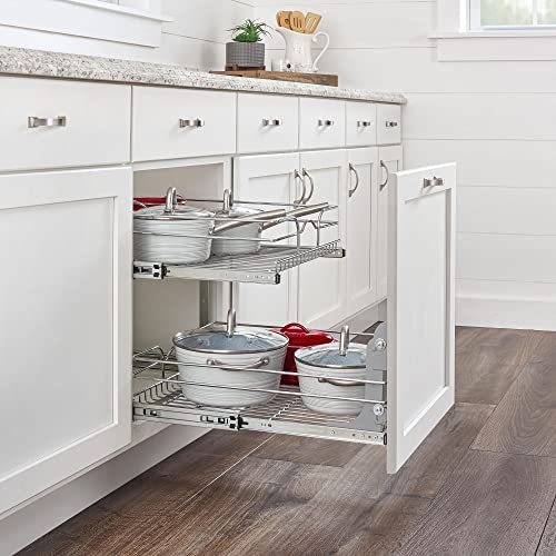 Rev-A-Shelf 2-Tier Kitchen Cabinet Pullout Shelf and Drawer Organizer Slide Out Pantry Storage Basket in Multiple Sizes, 18 x 22 In, 5WB2-1822CR-1 - size: 18" W x 22"D, style: Two Tier
