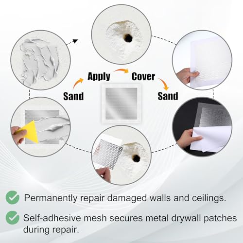 8 × 8 inch Drywall Repair Patch, 3 Pack Drywall Repair Kit Large Hole Patch-Repair for Drywalls Heavy Duty Self-Adhesive Mesh Drywalls Patch Kit, Dry Wall Hole Repair-Patch for Drywall-Plaster Wall