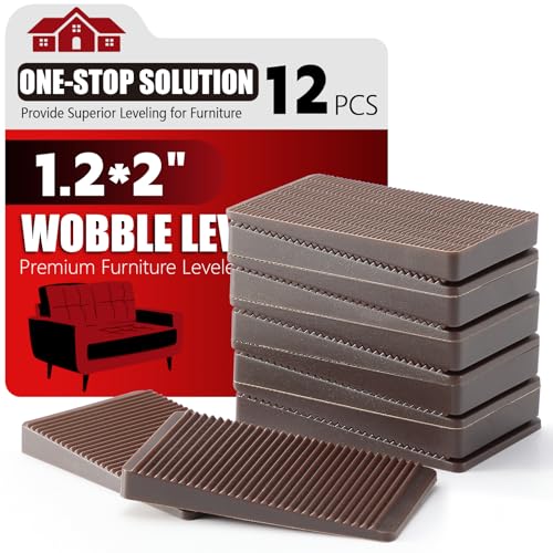 Furniture Leveler 12pcs Kit Size Variety | Multi-Purpose Rubber Shim for Leveling Feet Stable | Anti-Wobble Pad for Uneven Table, Dresser Leg, Toliet and More Furniture | Prevent from Wobbling - color: Brown-12pcs, size: 2.0*1.2*0.25inch