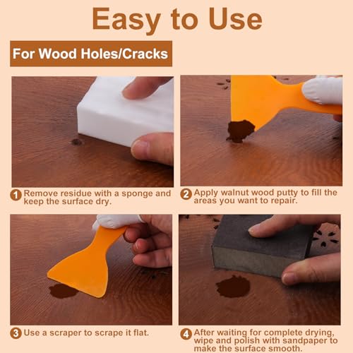 Walnut Wood Filler Putty - Paintable, Stainable Wood Repair Putty for Cracks & Holes on Furniture, Hardwood Floor, Door, Cabinet - Scratch Repair Kit (9.87 Ounce)