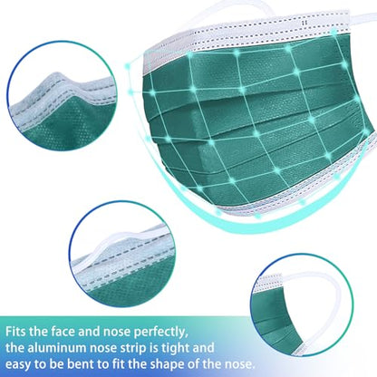 Disposable Face Mask 4-Ply for Adult, Soft Face Masks, Breathable Safety Mask… - color: Green Single