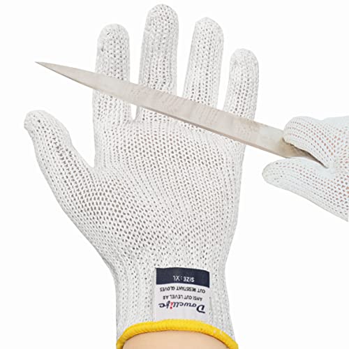 Dowellife Level 8 Reinforced Cut Resistant Gloves, Food Grade, Knife Safety Gloves for Meat Cutting, Oyster Shucking, Fish Fillet, Kitchen Slicing and Wood Carving, White, X-Large - size: X-Large (Pack of 1)