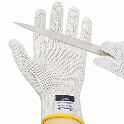 Dowellife Level 8 Reinforced Cut Resistant Gloves, Food Grade, Knife Safety Gloves for Meat Cutting, Oyster Shucking, Fish Fillet, Kitchen Slicing and Wood Carving, White, X-Large - size: X-Large (Pack of 1)