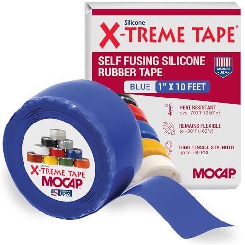 X-Treme Tape MOCAP Heavy Duty Electrical Tape, Self-Fusing Silicone Rubber, Waterproof & Insulating Flexible Tape, Electrical for Hose, Automotive, Outdoor & Repairs - 1" x 10ft Roll - Blue - color: Blue, size: 1" wide x 10 ft long