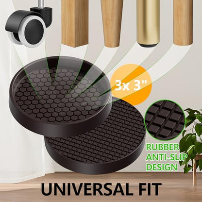 Non Slip Furniture Pads- 3"x3" Round Anti Skid Caster Cups Furniture Coasters, Anti-Sliding Grippers Floor Protectors for Furniture Bed, Couch, Chair Leg, Brown(Set of 12) - size: 3" 12pcs Brown