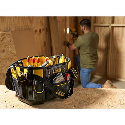 STANLEY FATMAX Round Top Rigid Tool Bag, 18", Quick Tool Access with Wide Opening Zip Design, Multiple Internal and External Pockets, Carry Handle and Shoulder Strap, 20kg Load Capacity, FMST1-70749
