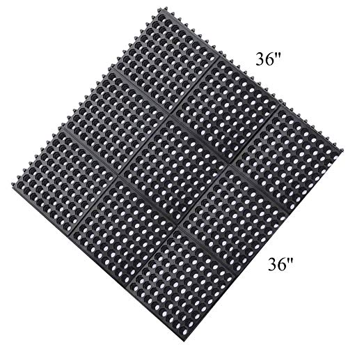 Yesland Anti-Fatigue Rubber Matting, 36 x 36 x 1/2 Inches, Black Dura Chef Anti-Slip Kitchen Mat for Restaurant Bar Floor, Bath Mat for Wet Areas, Garage, Garden Use