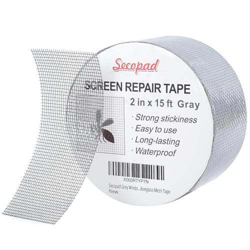 Secopad Grey Window Screen Repair Tape, 2IN X 15FT (180IN) Screen Repair Kit for Windows or Doors, Strong Adhesive Patch Kit Fiberglass Mesh Tape - color: Gray, size: 2IN x 15FT