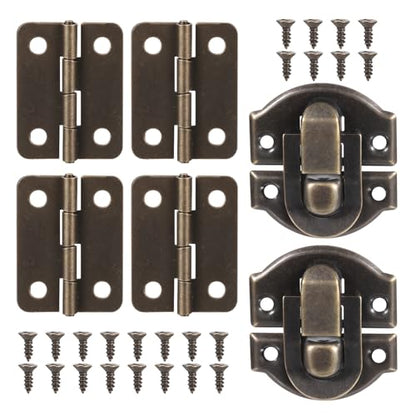 Antique Bronze Hinges & Latches Kit for Wooden Box, Retro Zinc Alloy Hardware for Jewelry Box, Decorative Small Cabinet with Matching Screws for Craft Projects