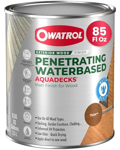 Owatrol Aquadecks Wood Stain and Sealer 85 Oz – Teak - Deck Stain and Sealer Waterproof, Outdoor & Exterior Wood Stain and Sealer in One – Water-Based Penetrating Matte Finish - color: Teak