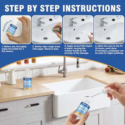 Tub and Tile Paint, White Touch Up Pen for Countertops, Repairs Bathtub, Sinks, and Appliances, Porcelain Paint for Any Scratches Spots (White)