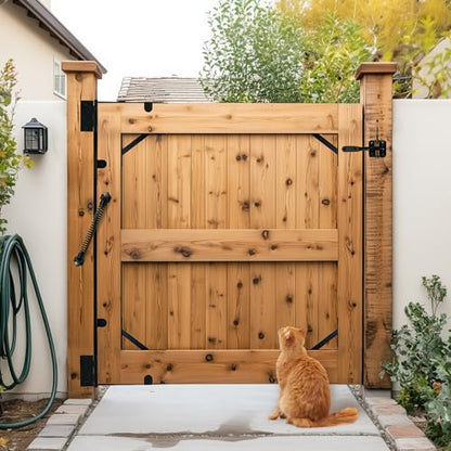 Fence Gate Kit Gate Hardware, 2 Set Anti Sag Gate Kit Gate Frame Cornor Brackets Kit with Self Closing Gate Springs Hings Latchs for Outdoor Garden Backyard Wooden Fence Deck Porch Gate - style: 2 Set