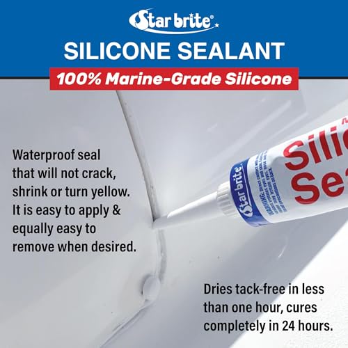 STAR BRITE Marine Silicone Sealant - Waterproof, Durable, UV Resistant, for Fiberglass, Metal, Wood, Glass, Ceramic & More - size: 2.8 Fl Oz