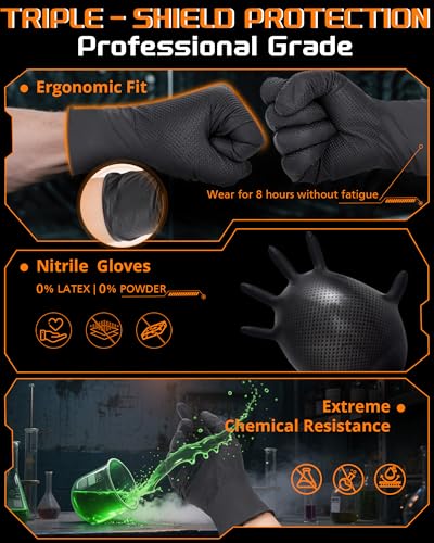 nitroshield 9mil Heavy Duty Disposable Nitrile Gloves, Black XLarge 800Pcs -Chemical Resistant, Latex Powder Free Rubber Gloves Diamond Texture for Automotive, Mechanics, Cooking,BBQ, Industrial Use - color: Black-800, size: X-Large