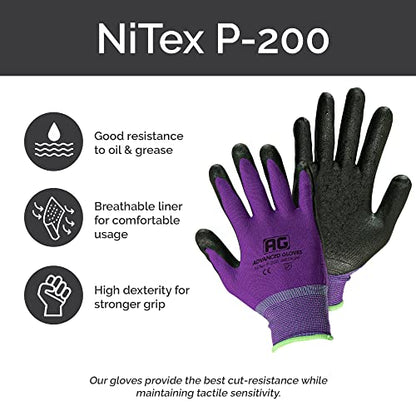 – NiTex P-200 Nylon Nitrile Gloves, Breathable Nitrile Foam Coated Utility Gloves for Insulated Grip, Purple, 3-Pair, Medium - color: Purple, size: 3 Pairs (Medium)