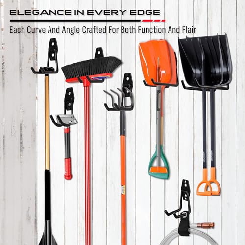 Garage Tool Storage Wall Hook Assortment Set: 15PCS Heavy Duty Large Hanger Garden Tool Organizer Ladder Bike Rack Yard Tool Holder Shed Shovel Metal Screw Organization Bicycle Steel Bracket - style: 15-Pack Hooks + 3 Straps（black）