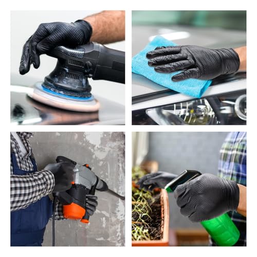ANBOSON 10 Mil Nitrile Disposable Gloves Heavy Duty Mechanic Gloves Raised Diamond Texture Thick (Black of 1000, X-Large) - color: Black of 1000, size: X-Large