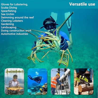 Lobster Gloves for Diving, Puncture and Cut Resistant Fishing Spearfishing Freediving Scuba Diving Gloves, Fully Coated Safety Work Glove for Men Women - size: Large