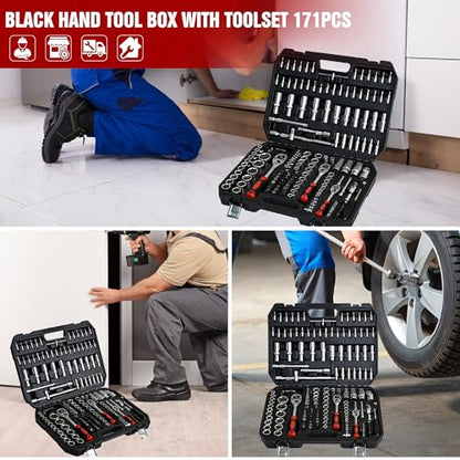 【LuckyNote】Tool Set - Socket and Ratchet Wrench Toolbox, 171pcs Tool Box, Universal Home Car Repair Tool Set, Perfect for Homeowners, DIY Enthusiasts, and Mechanics,17.91x13.58x3.74 Inch - style: 171pcs