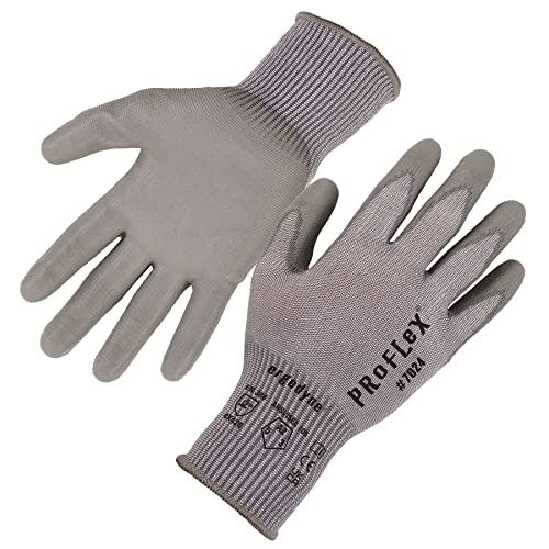 Ergodyne ProFlex 7024 Cut Resistant Work Gloves, ANSI A2, PU Coated Palms for Flexible No Slip Grip, Abrasion Resistant, 13g, Touchscreen Capable, Gray, Large - size: Large