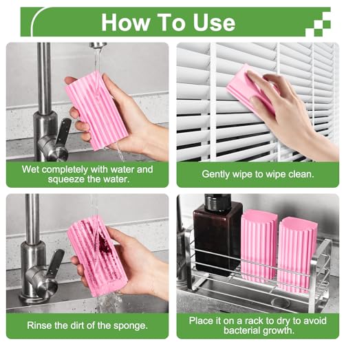 Jeymei 4-Pack Damp Clean Duster Sponge,Pink Damp Dusting Sponge,Duster Baseboard Cleaner Sponge with Ridges,Reusable Wet Duster Sponge,Household Cleaning Sponges for Blinds,Window Track Grooves - color: Pink, size: 4